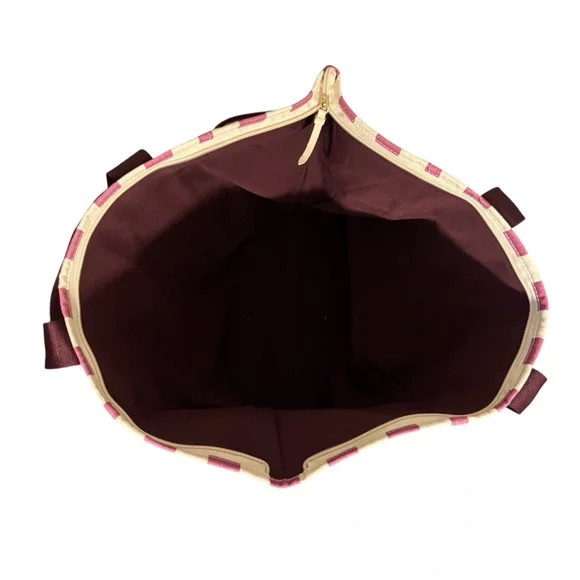 PINK Victoria's Secret Burgundy and Cream Striped Tote - Picture 4 of 4